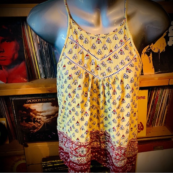 Hollister Women Bohemian Racerback Top XS Yellow Aztec Boho Spaghetti Strap Tank - Picture 2 of 7